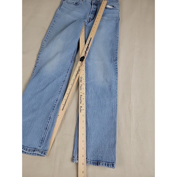 Levis 501 Jeans Mens 28x28 * Button Fly Light Blue Mid Rise Stretch Distressed - Picture 2 of 16